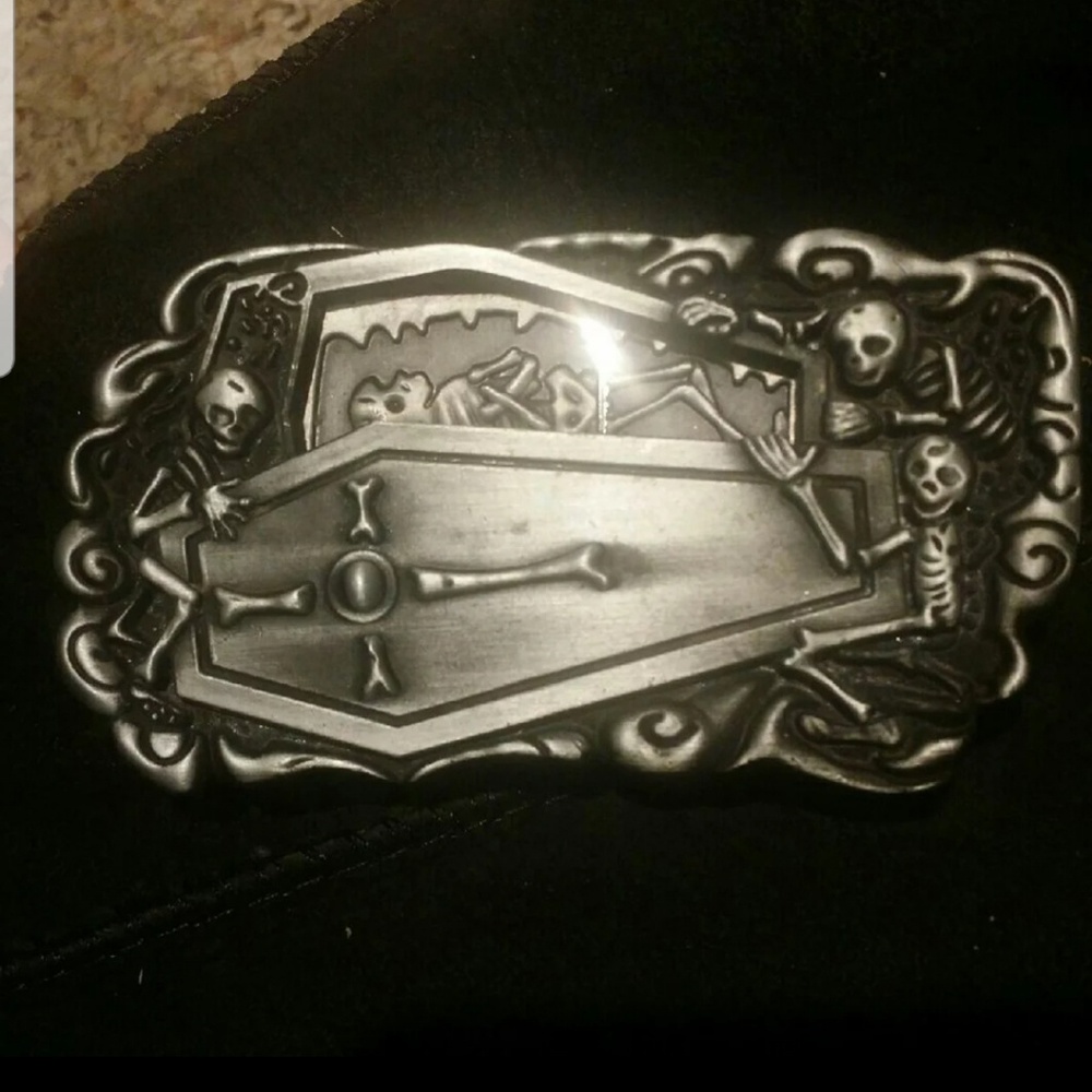 Skeleton in a Casket Belt Buckle w/ Hidden Zippo